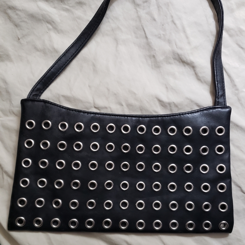 Black evening clutch faux leather.